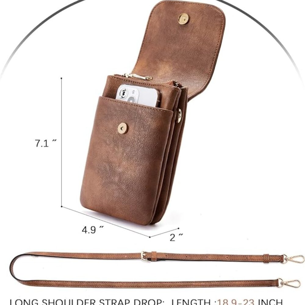 Vegan Leather Crossbody Bag | Small Phone Wallet Purse with Strap - Picture 3 of 5